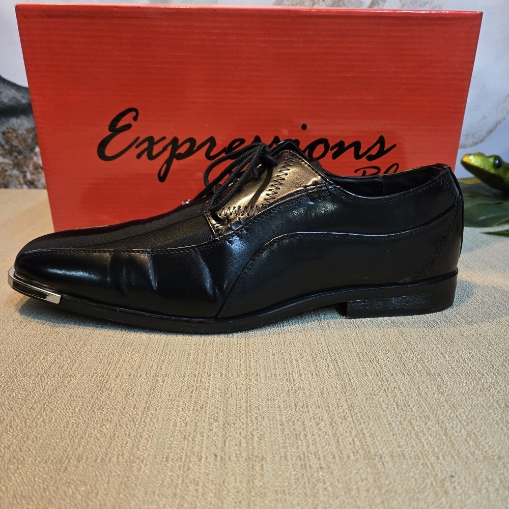 Men's Formal Black Lace Up Shoes Size 12 - Modern Wedding Prom Party Shoes - Picture 5 of 12